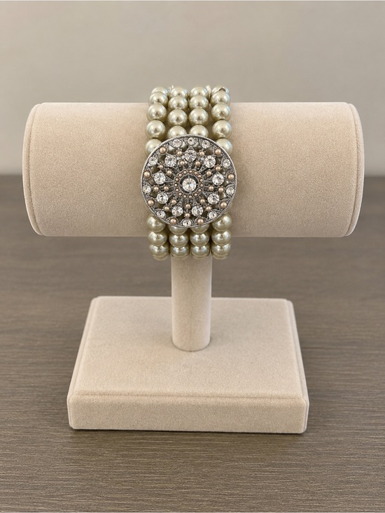 Chico's Jewelry - Chico’s Pearl Stretch Bracelet with Crystal Medallion